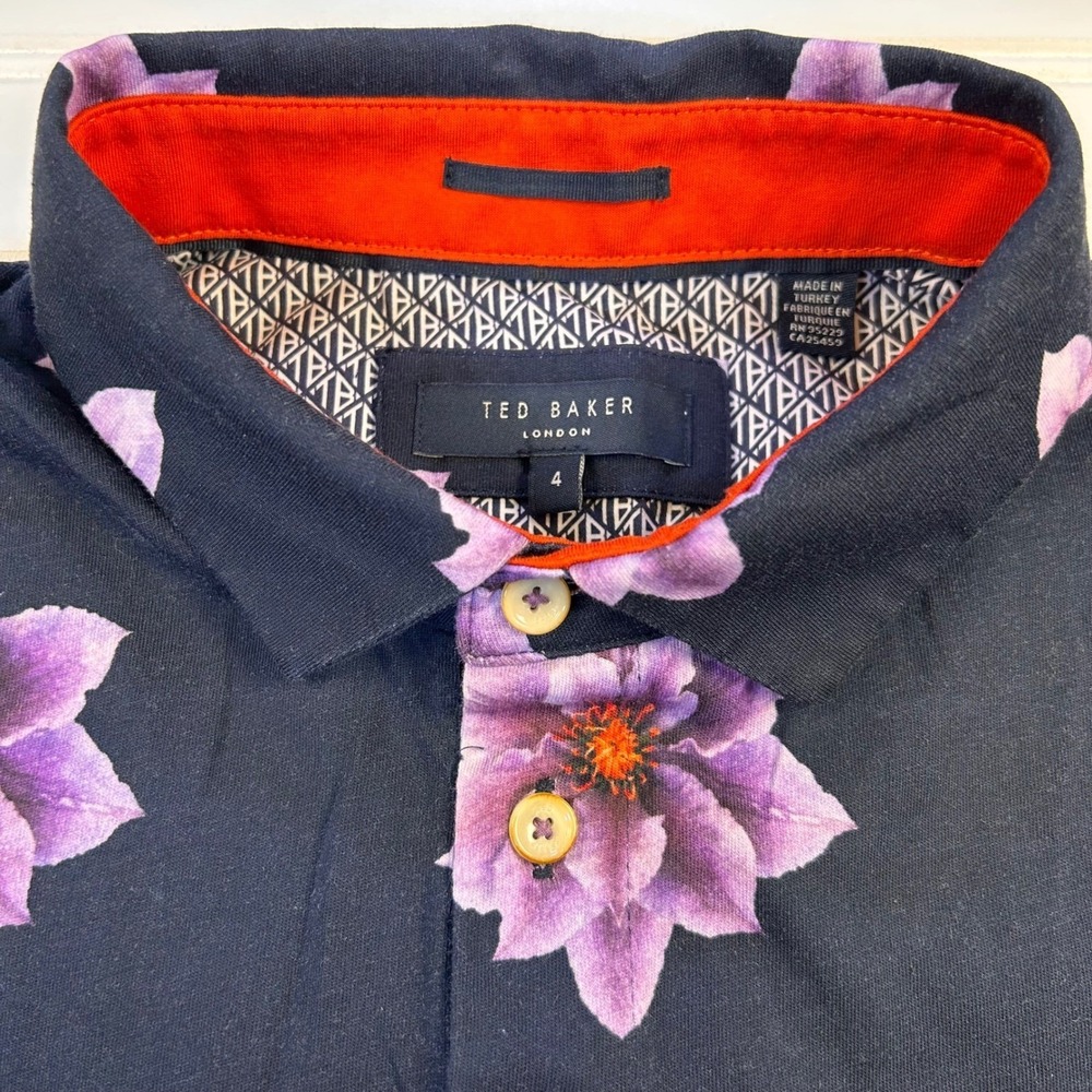 Ted Baker Nelso Floral Polo Shirt Mens 4 (US Large) Navy Purple MMB NELSO TC9M